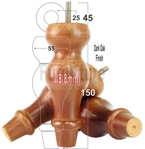 4 Replacement Turned Wood Furniture Sofa Leg M8 Chair Settee Bun Feet 150mm High - Image 19