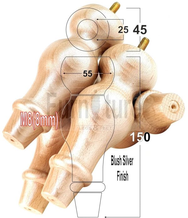 4 Replacement Turned Wood Furniture Sofa Leg M8 Chair Settee Bun Feet 150mm High - Image 33