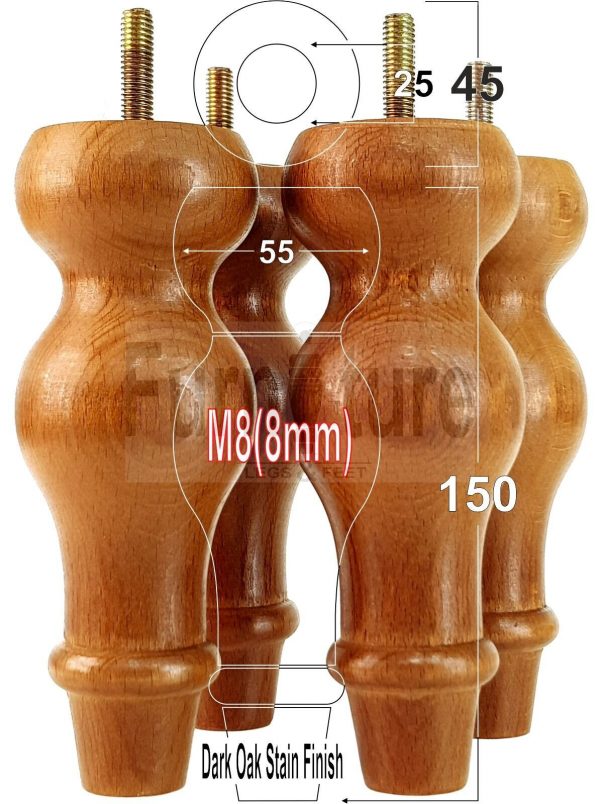 4 Replacement Turned Wood Furniture Sofa Leg M8 Chair Settee Bun Feet 150mm High - Image 28