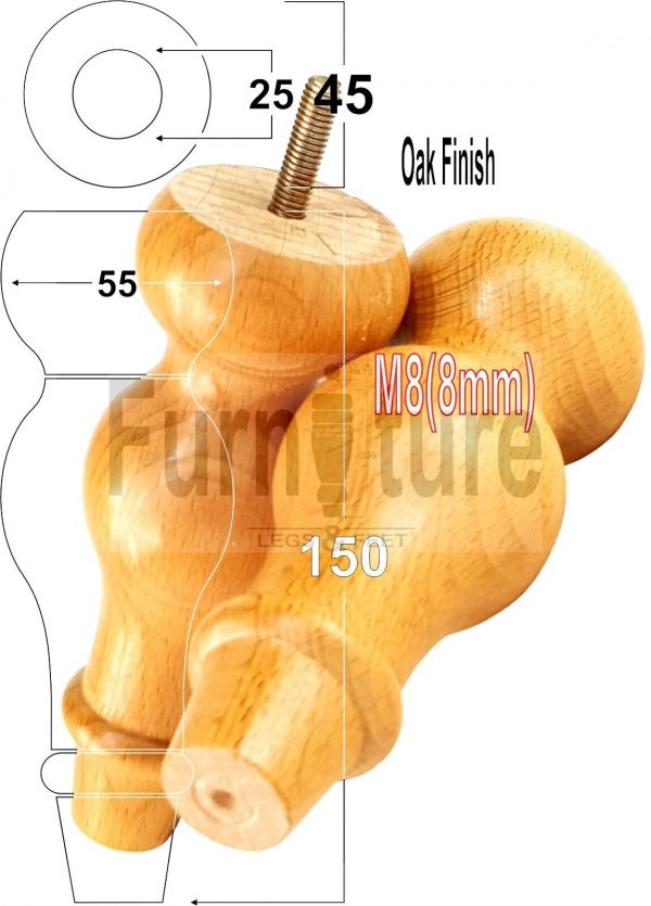 4 Replacement Turned Wood Furniture Sofa Leg M8 Chair Settee Bun Feet 150mm High - Image 26