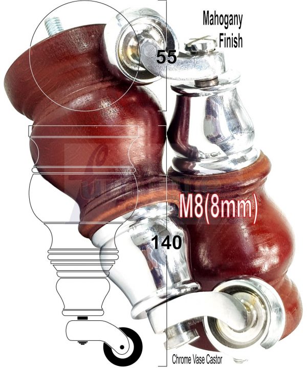 4 Wood Furniture Sofa Legs M8 Castor Replacment Chair Settee Feet 140mm or 150mm - Image 19