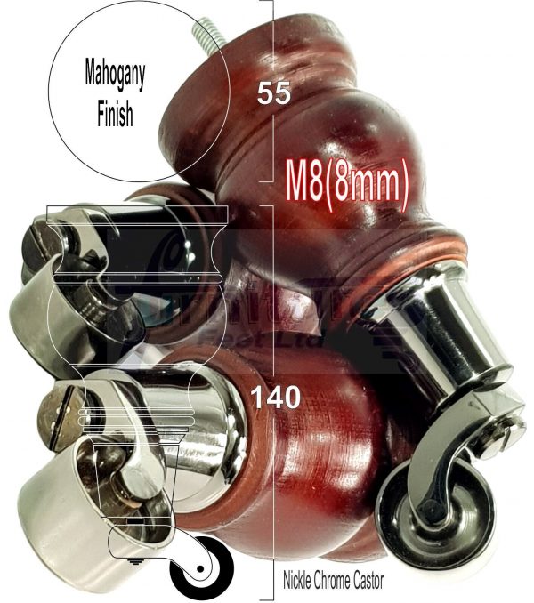 4 Wood Furniture Sofa Legs M8 Castor Replacment Chair Settee Feet 140mm or 150mm - Image 17