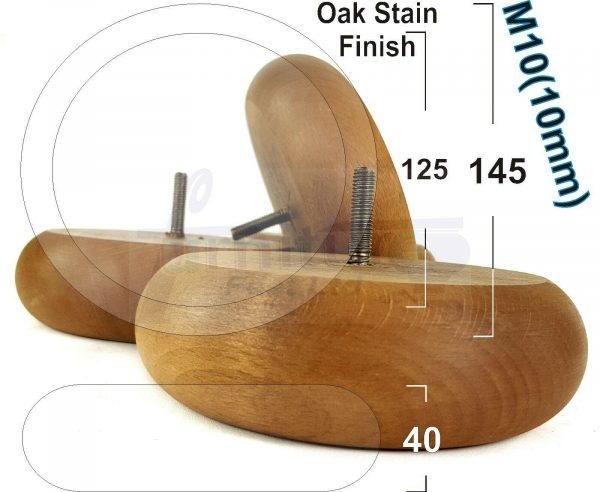 4x BUN WOOD REPLACEMENT FURNITURE CHAIR LEGS M10(10mm) - SETTEE FEET 40mm HIGH - Image 24