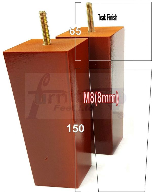 4x REPLACEMENT BLOCK WOOD FURNITURE LEGS M8(8mm) CHAIR - SETTEE FEET 150mm HIGH - Image 32