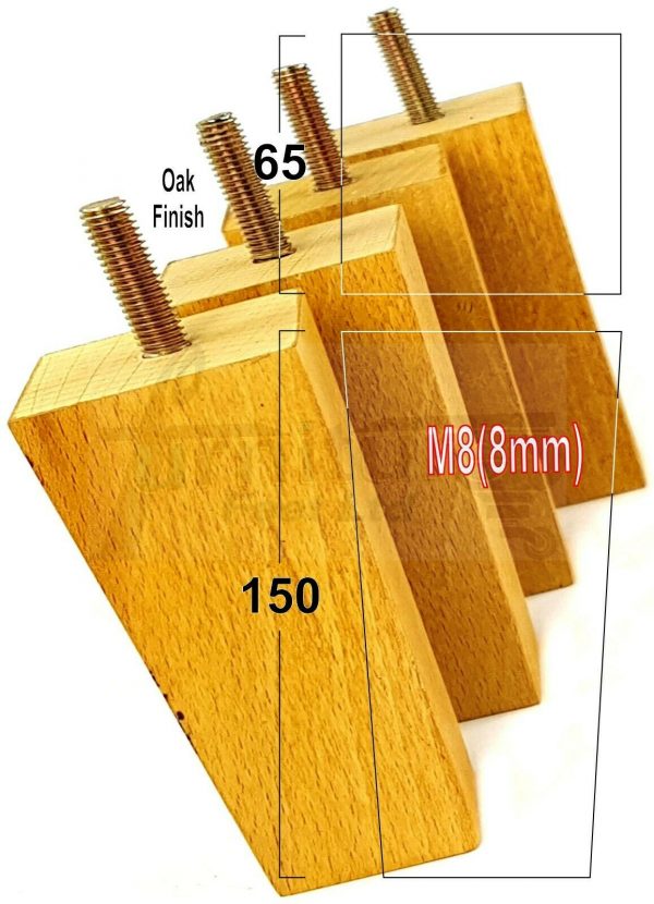 4x REPLACEMENT BLOCK WOOD FURNITURE LEGS M8(8mm) CHAIR - SETTEE FEET 150mm HIGH - Image 27