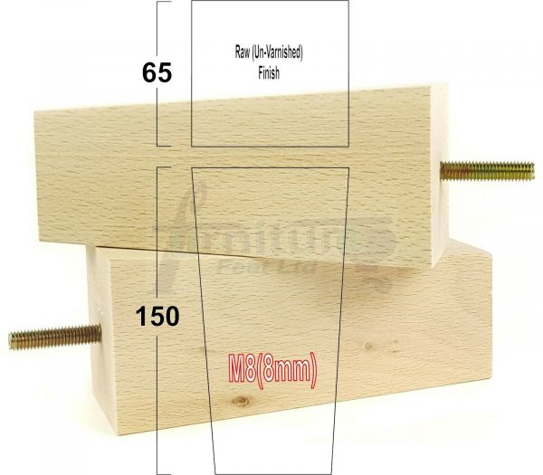 4x REPLACEMENT BLOCK WOOD FURNITURE LEGS M8(8mm) CHAIR - SETTEE FEET 150mm HIGH - Image 31
