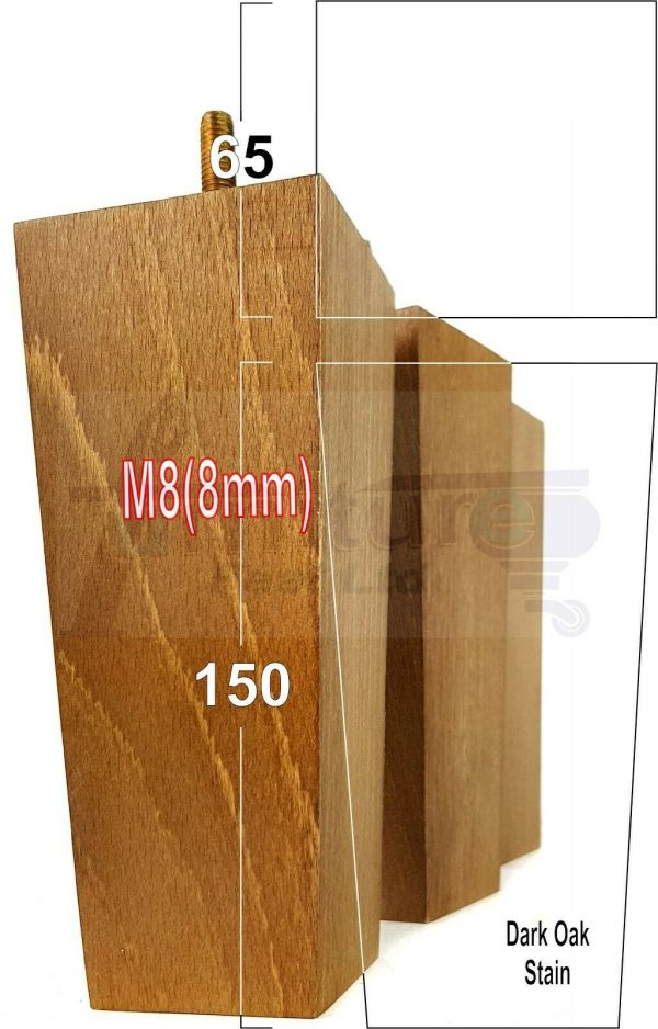 4x REPLACEMENT BLOCK WOOD FURNITURE LEGS M8(8mm) CHAIR - SETTEE FEET 150mm HIGH - Image 29
