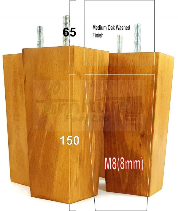 4x REPLACEMENT BLOCK WOOD FURNITURE LEGS M8(8mm) CHAIR - SETTEE FEET 150mm HIGH - Image 25