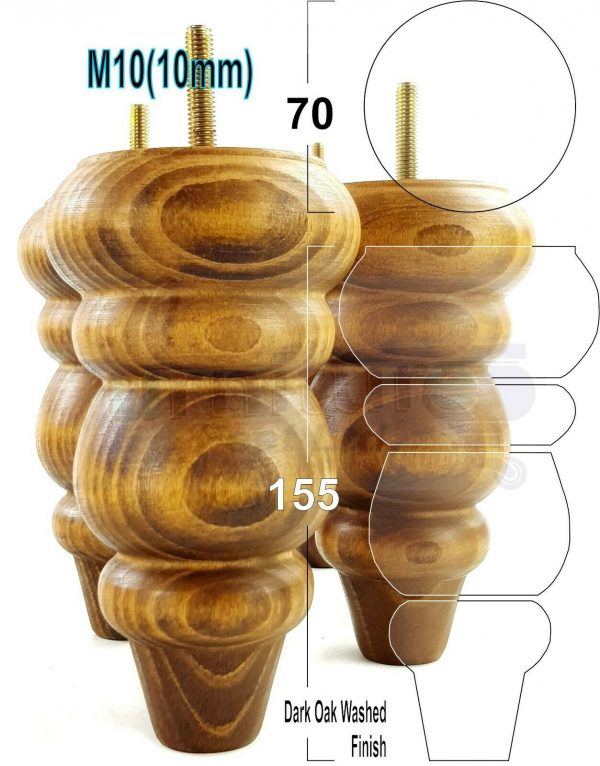 4x REPLACEMENT WOOD FURNITURE SOFA LEGS M10(10mm) CHAIR - SETTEE FEET 155mm HIGH - Image 16