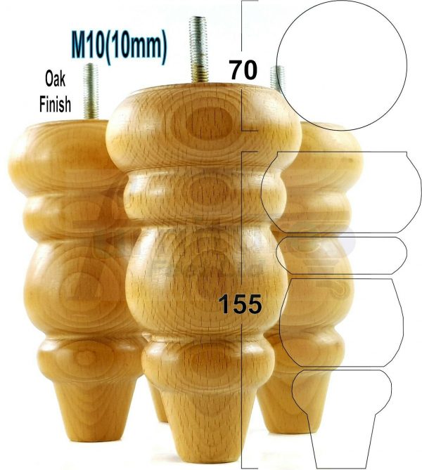 4x REPLACEMENT WOOD FURNITURE SOFA LEGS M10(10mm) CHAIR - SETTEE FEET 155mm HIGH - Image 25