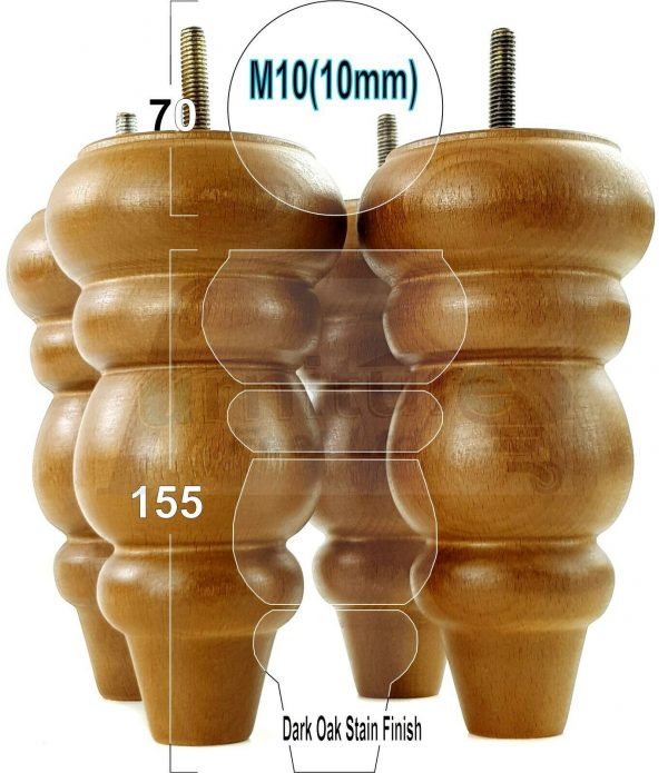 4x REPLACEMENT WOOD FURNITURE SOFA LEGS M10(10mm) CHAIR - SETTEE FEET 155mm HIGH - Image 27