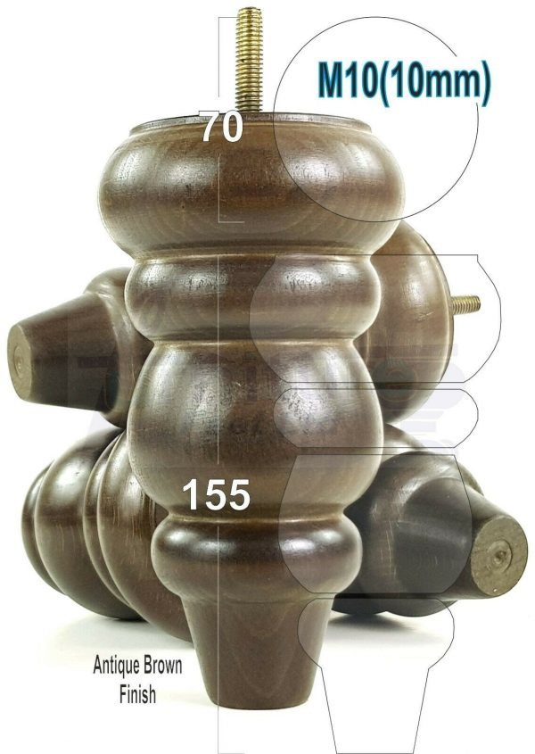 4x REPLACEMENT WOOD FURNITURE SOFA LEGS M10(10mm) CHAIR - SETTEE FEET 155mm HIGH - Image 12