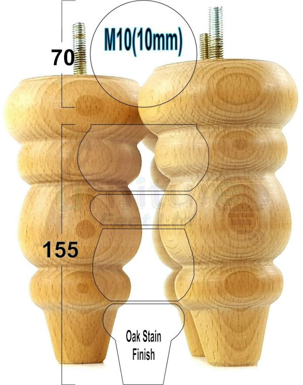4x REPLACEMENT WOOD FURNITURE SOFA LEGS M10(10mm) CHAIR - SETTEE FEET 155mm HIGH - Image 26
