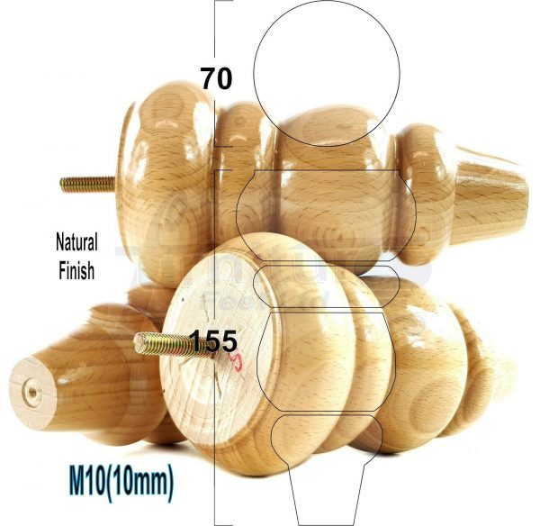 4x REPLACEMENT WOOD FURNITURE SOFA LEGS M10(10mm) CHAIR - SETTEE FEET 155mm HIGH - Image 24