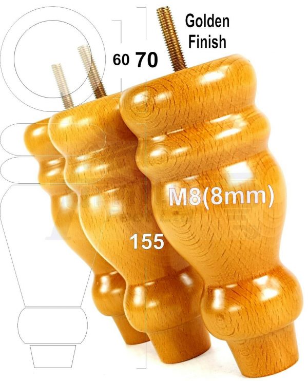 4x REPLACEMENT WOOD FURNITURE SOFA LEGS M8(8mm) CHAIR - SETTEE FEET 155mm HIGH - Image 23