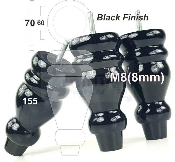 4x REPLACEMENT WOOD FURNITURE SOFA LEGS M8(8mm) CHAIR - SETTEE FEET 155mm HIGH - Image 16
