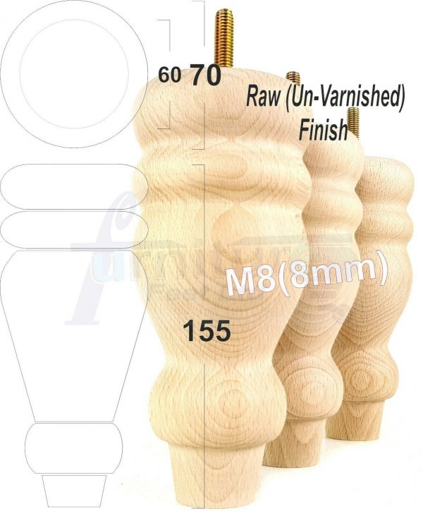 4x REPLACEMENT WOOD FURNITURE SOFA LEGS M8(8mm) CHAIR - SETTEE FEET 155mm HIGH - Image 32