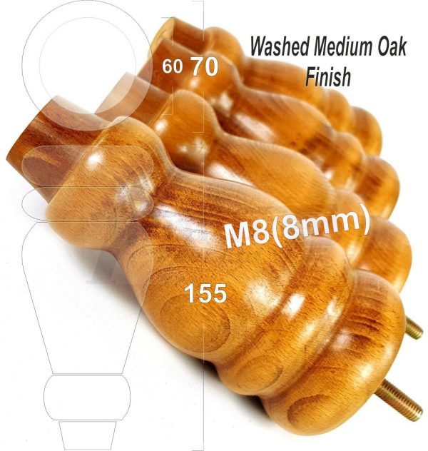 4x REPLACEMENT WOOD FURNITURE SOFA LEGS M8(8mm) CHAIR - SETTEE FEET 155mm HIGH - Image 26
