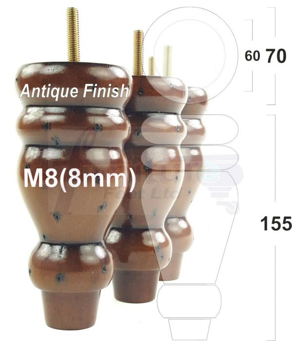 4x REPLACEMENT WOOD FURNITURE SOFA LEGS M8(8mm) CHAIR - SETTEE FEET 155mm HIGH - Image 37