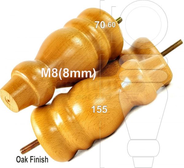 4x REPLACEMENT WOOD FURNITURE SOFA LEGS M8(8mm) CHAIR - SETTEE FEET 155mm HIGH - Image 28