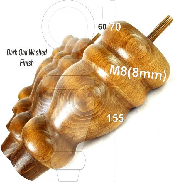 4x REPLACEMENT WOOD FURNITURE SOFA LEGS M8(8mm) CHAIR - SETTEE FEET 155mm HIGH - Image 20