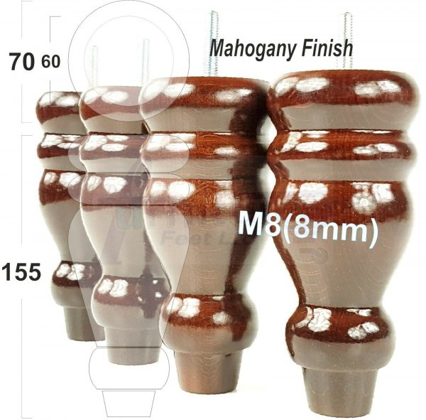 4x REPLACEMENT WOOD FURNITURE SOFA LEGS M8(8mm) CHAIR - SETTEE FEET 155mm HIGH - Image 24