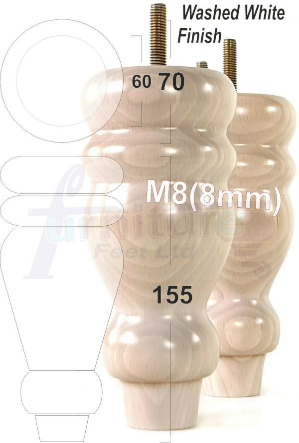 4x REPLACEMENT WOOD FURNITURE SOFA LEGS M8(8mm) CHAIR - SETTEE FEET 155mm HIGH - Image 35