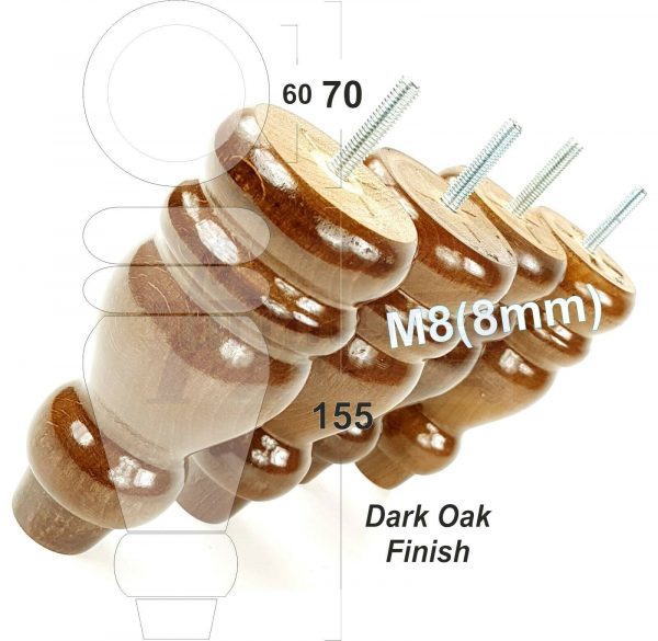 4x REPLACEMENT WOOD FURNITURE SOFA LEGS M8(8mm) CHAIR - SETTEE FEET 155mm HIGH - Image 19