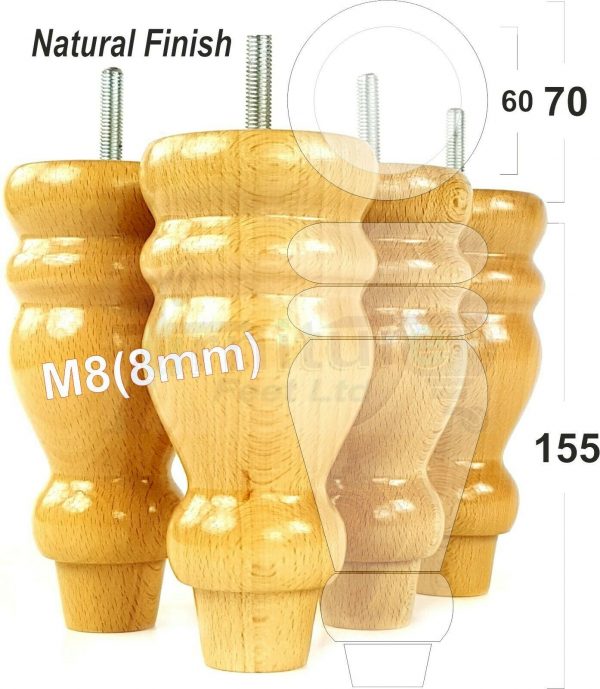 4x REPLACEMENT WOOD FURNITURE SOFA LEGS M8(8mm) CHAIR - SETTEE FEET 155mm HIGH - Image 27