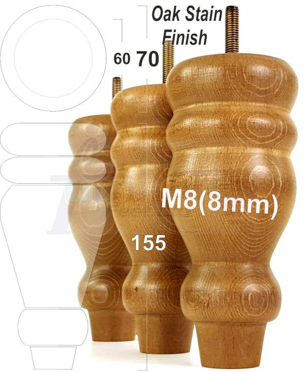 4x REPLACEMENT WOOD FURNITURE SOFA LEGS M8(8mm) CHAIR - SETTEE FEET 155mm HIGH - Image 30