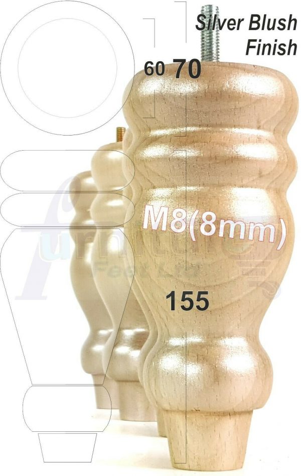 4x REPLACEMENT WOOD FURNITURE SOFA LEGS M8(8mm) CHAIR - SETTEE FEET 155mm HIGH - Image 18