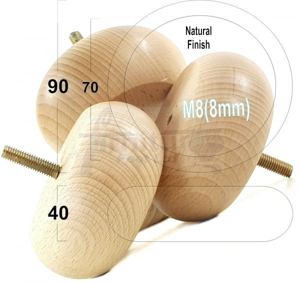 4x ROUND BUN WOODEN SOFA LEGS 40mm High CHAIR REPLACEMENT FURNITURE FEET M8(8mm) - Image 23