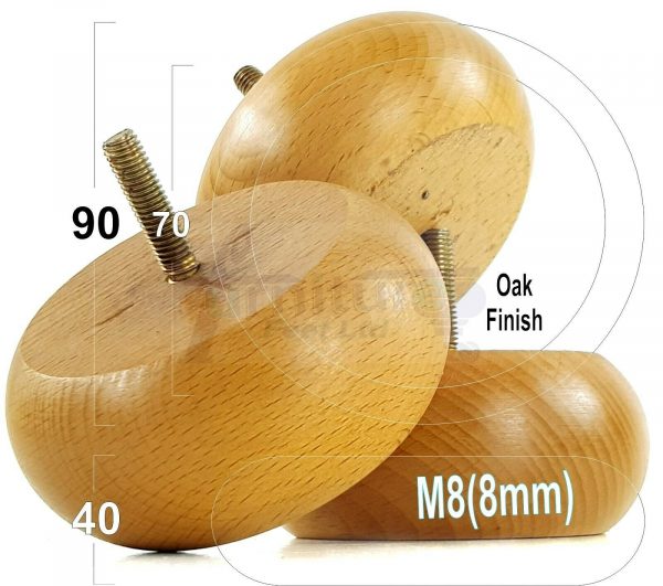 4x ROUND BUN WOODEN SOFA LEGS 40mm High CHAIR REPLACEMENT FURNITURE FEET M8(8mm) - Image 25