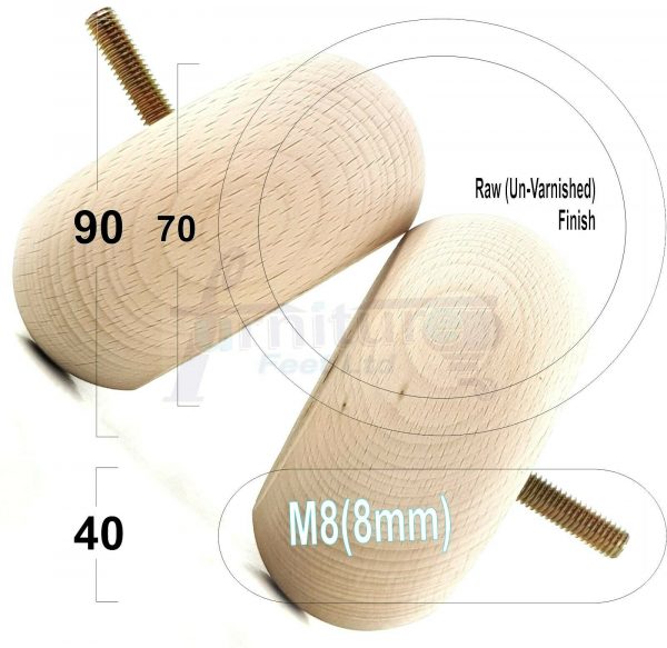 4x ROUND BUN WOODEN SOFA LEGS 40mm High CHAIR REPLACEMENT FURNITURE FEET M8(8mm) - Image 24