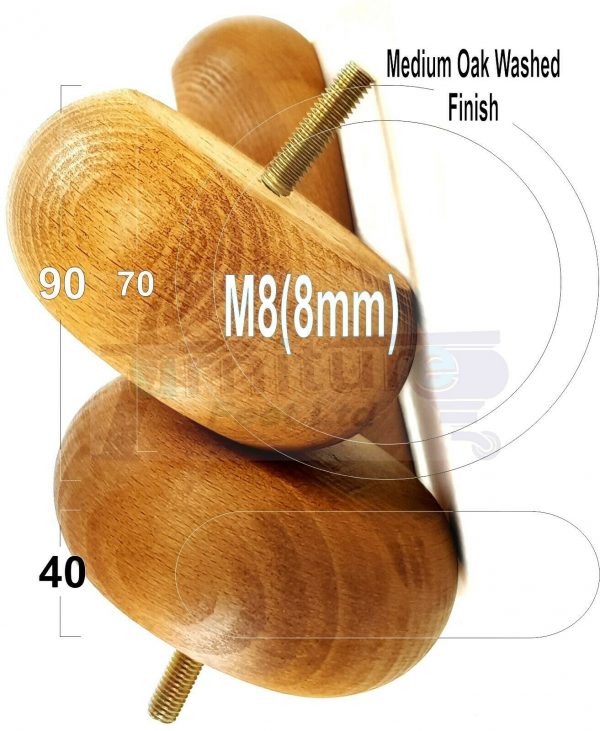 4x ROUND BUN WOODEN SOFA LEGS 40mm High CHAIR REPLACEMENT FURNITURE FEET M8(8mm) - Image 20