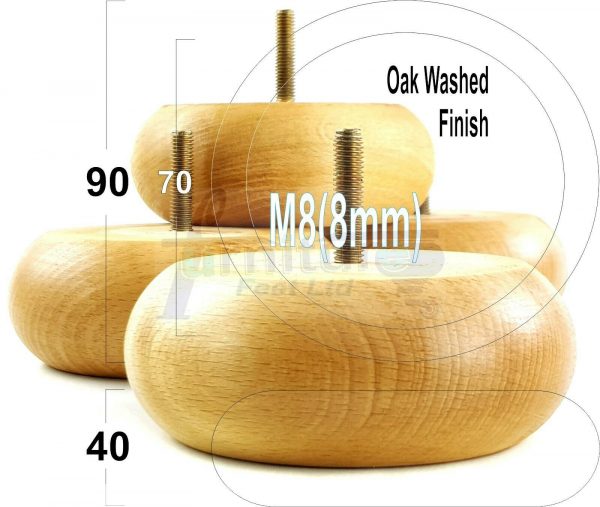 4x ROUND BUN WOODEN SOFA LEGS 40mm High CHAIR REPLACEMENT FURNITURE FEET M8(8mm) - Image 26