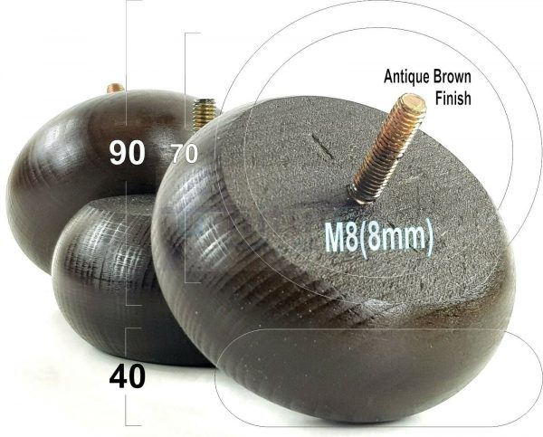4x ROUND BUN WOODEN SOFA LEGS 40mm High CHAIR REPLACEMENT FURNITURE FEET M8(8mm) - Image 13