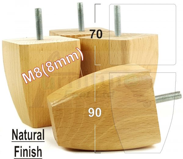 4x SOLID WOOD REPLACEMENT FURNITURE CHAIR LEGS M8(8mm) SETTEE FEET 90mm HIGH - Image 15