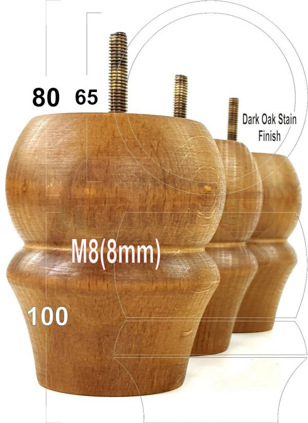 4x SOLID WOODEN FURNITURE LEGS M8(8mm) CHAIR REPLACEMENT BUN FEET 100mm HIGH - Image 22