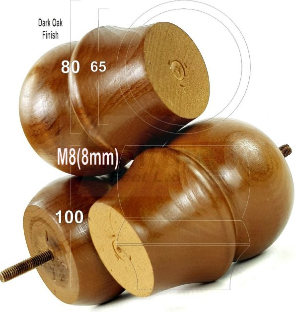 4x SOLID WOODEN FURNITURE LEGS M8(8mm) CHAIR REPLACEMENT BUN FEET 100mm HIGH - Image 8