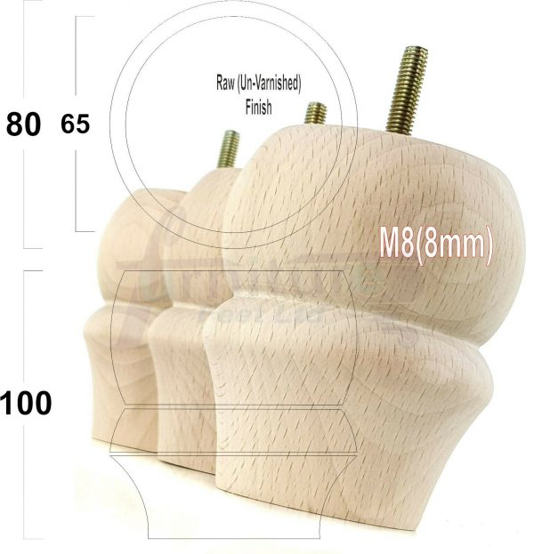 4x SOLID WOODEN FURNITURE LEGS M8(8mm) CHAIR REPLACEMENT BUN FEET 100mm HIGH - Image 24