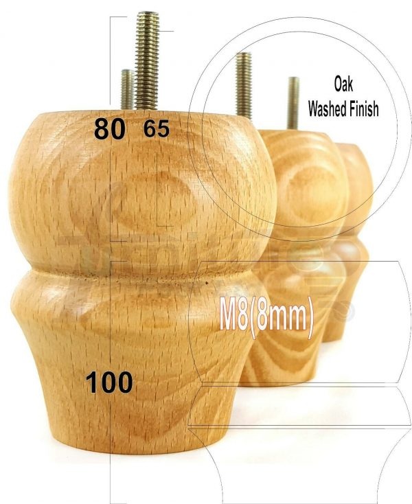 4x SOLID WOODEN FURNITURE LEGS M8(8mm) CHAIR REPLACEMENT BUN FEET 100mm HIGH - Image 21