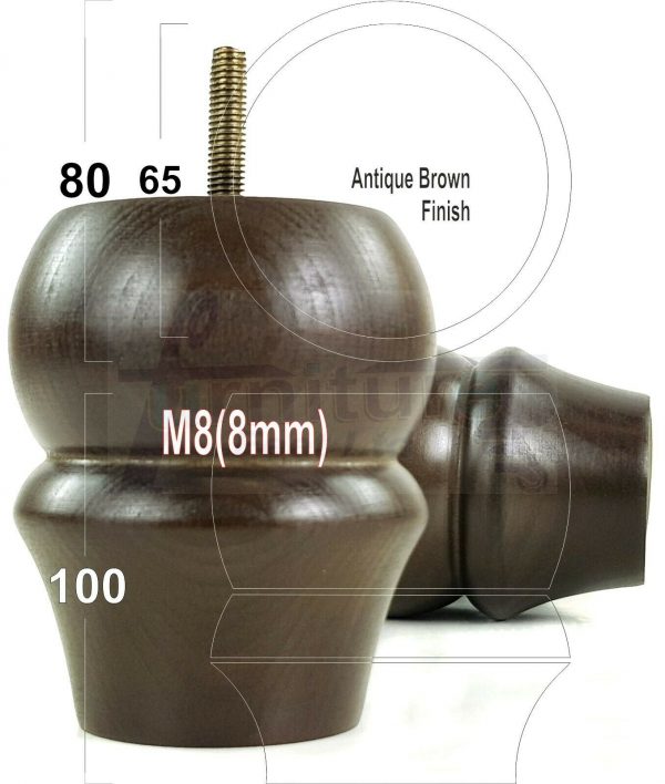 4x SOLID WOODEN FURNITURE LEGS M8(8mm) CHAIR REPLACEMENT BUN FEET 100mm HIGH - Image 4