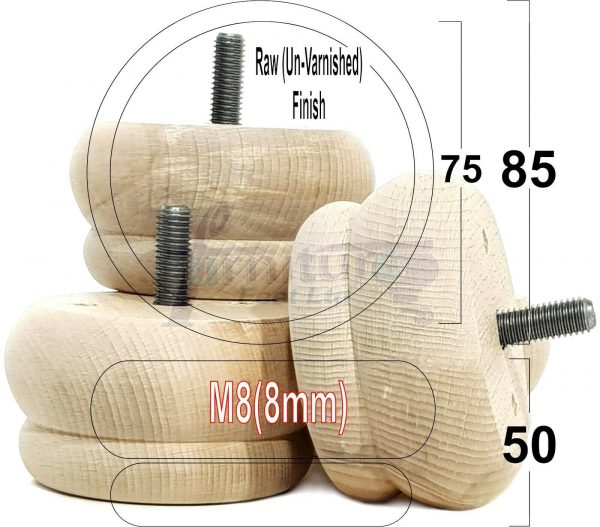 4x SOLID WOODEN FURNITURE LEGS M8(8mm) CHAIR REPLACEMENT BUN FEET 50mm HIGH - Image 29