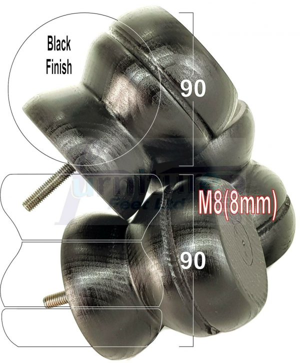 4x SOLID WOODEN FURNITURE LEGS M8(8mm) CHAIR REPLACEMENT BUN FEET 90mm HIGH - Image 9