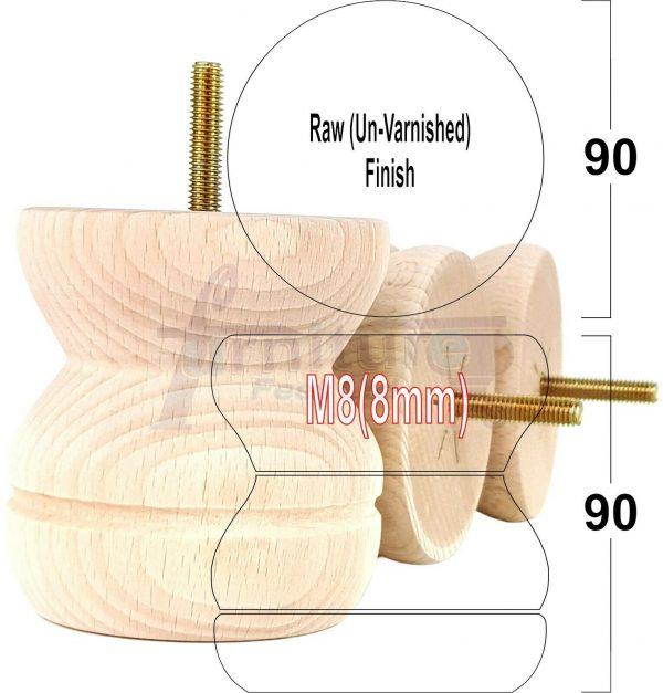 4x SOLID WOODEN FURNITURE LEGS M8(8mm) CHAIR REPLACEMENT BUN FEET 90mm HIGH - Image 27
