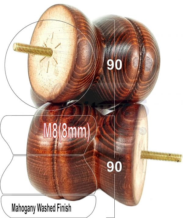 4x SOLID WOODEN FURNITURE LEGS M8(8mm) CHAIR REPLACEMENT BUN FEET 90mm HIGH - Image 19