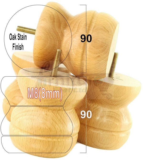 4x SOLID WOODEN FURNITURE LEGS M8(8mm) CHAIR REPLACEMENT BUN FEET 90mm HIGH - Image 23