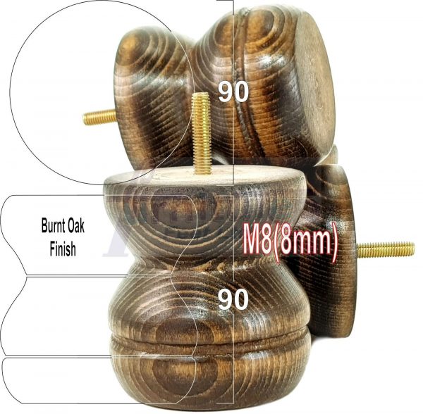 4x SOLID WOODEN FURNITURE LEGS M8(8mm) CHAIR REPLACEMENT BUN FEET 90mm HIGH - Image 36