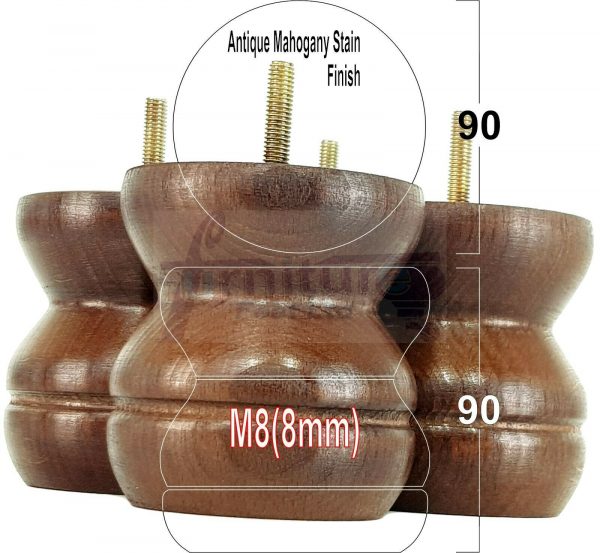 4x SOLID WOODEN FURNITURE LEGS M8(8mm) CHAIR REPLACEMENT BUN FEET 90mm HIGH - Image 32